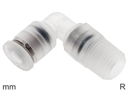Codo Conector Push-In Acero Inoxidable Y PP Roscas R Macho