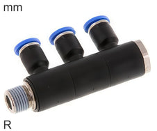 3-Vías Distribuidor Conector Push-In Latón Y Plástico Roscas R Macho