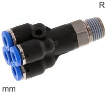 4-Vías Distribuidor Conector Push-In Latón Y Plástico Roscas R Macho En Forma De Y