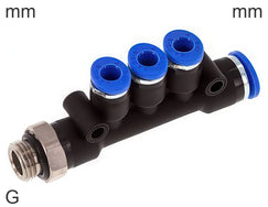 Distribuidor Conector Push-In Latón Y Plástico Roscas G Macho 3 Salidas