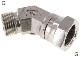 Accesorios En Ángulo 45 Grados Acero / Acero Inoxidable Roscas G Macho/Hembra Con Cono Para Manguera De 60 Grados PN350