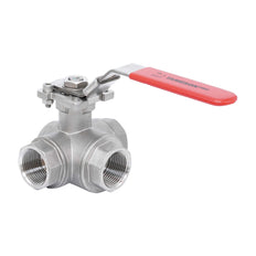 Rp 1-1/2'' 3 vías puerto en T válvula de bola de acero inoxidable 69 bar RTFE ISO-Top F07 - TamesonPRO 1125-112-T