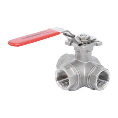 Rp 1-1/2'' 3 vías puerto en T válvula de bola de acero inoxidable 69 bar RTFE ISO-Top F07 - TamesonPRO 1125-112-T