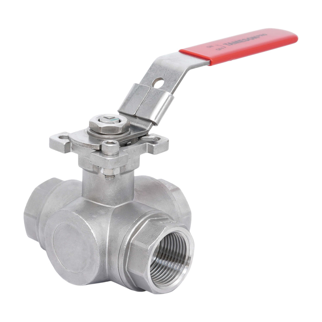Rp 1-1/2'' 3 vías puerto en T válvula de bola de acero inoxidable 69 bar RTFE ISO-Top F07 - TamesonPRO 1125-112-T