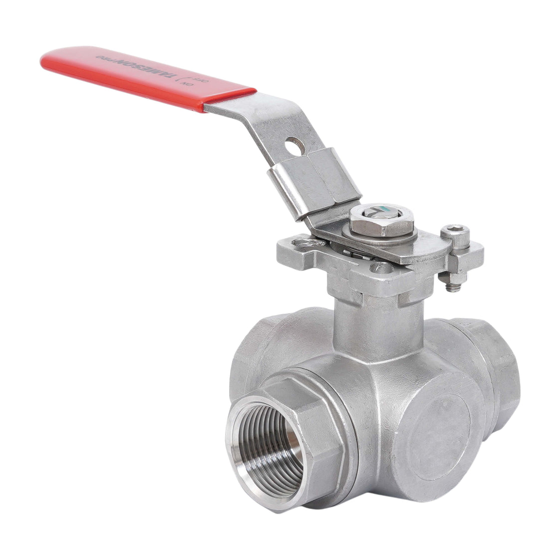 Rp 1-1/2'' 3 vías puerto en T válvula de bola de acero inoxidable 69 bar RTFE ISO-Top F07 - TamesonPRO 1125-112-T
