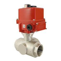 G Válvula de bola eléctrica modulante de latón de 3 vías y 1 1/4 pulgadas (paso en T) 24 V CA/CC