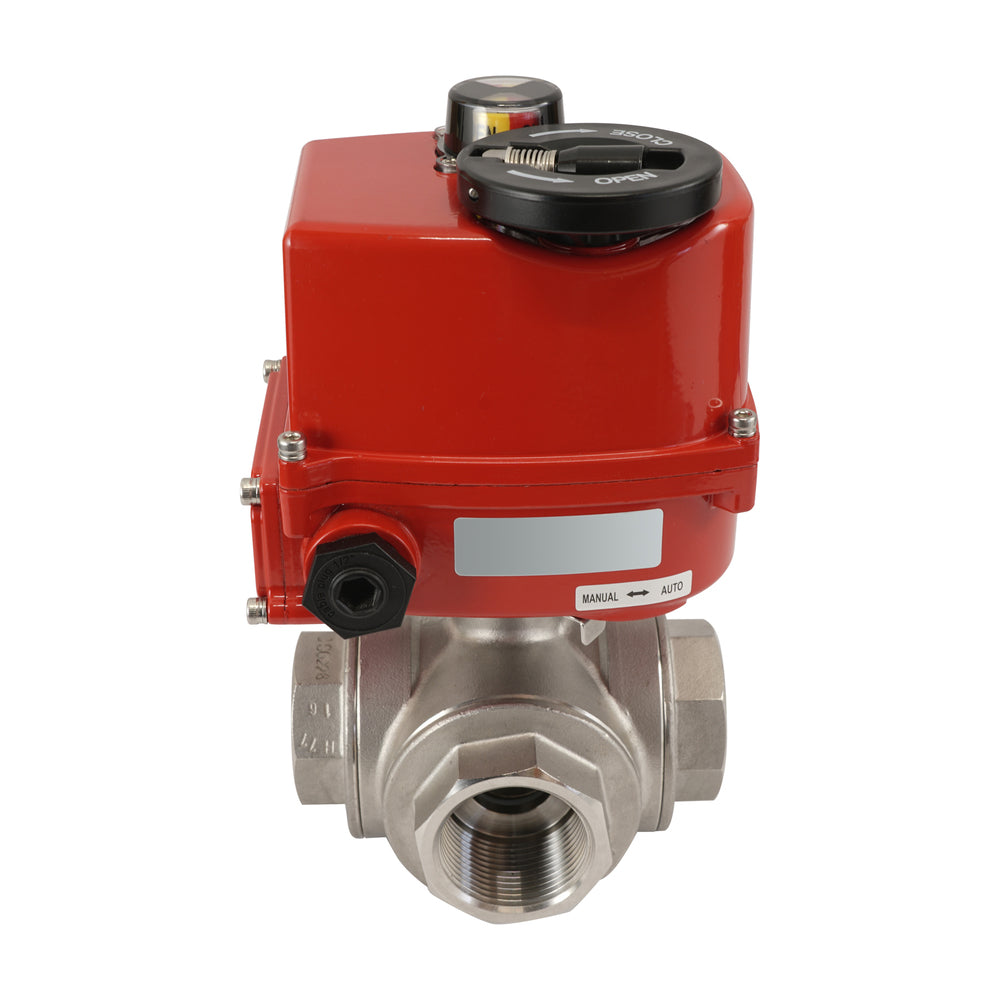 G 1/2 pulgada 3 vías acero inoxidable Válvula de bola eléctrica modulante (paso en T) 24 V CA/CC