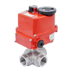 Válvula de Bola Eléctrica de Acero Inoxidable 3 Vías L-Port Rp 1-1/2'' 24 V AC/DC