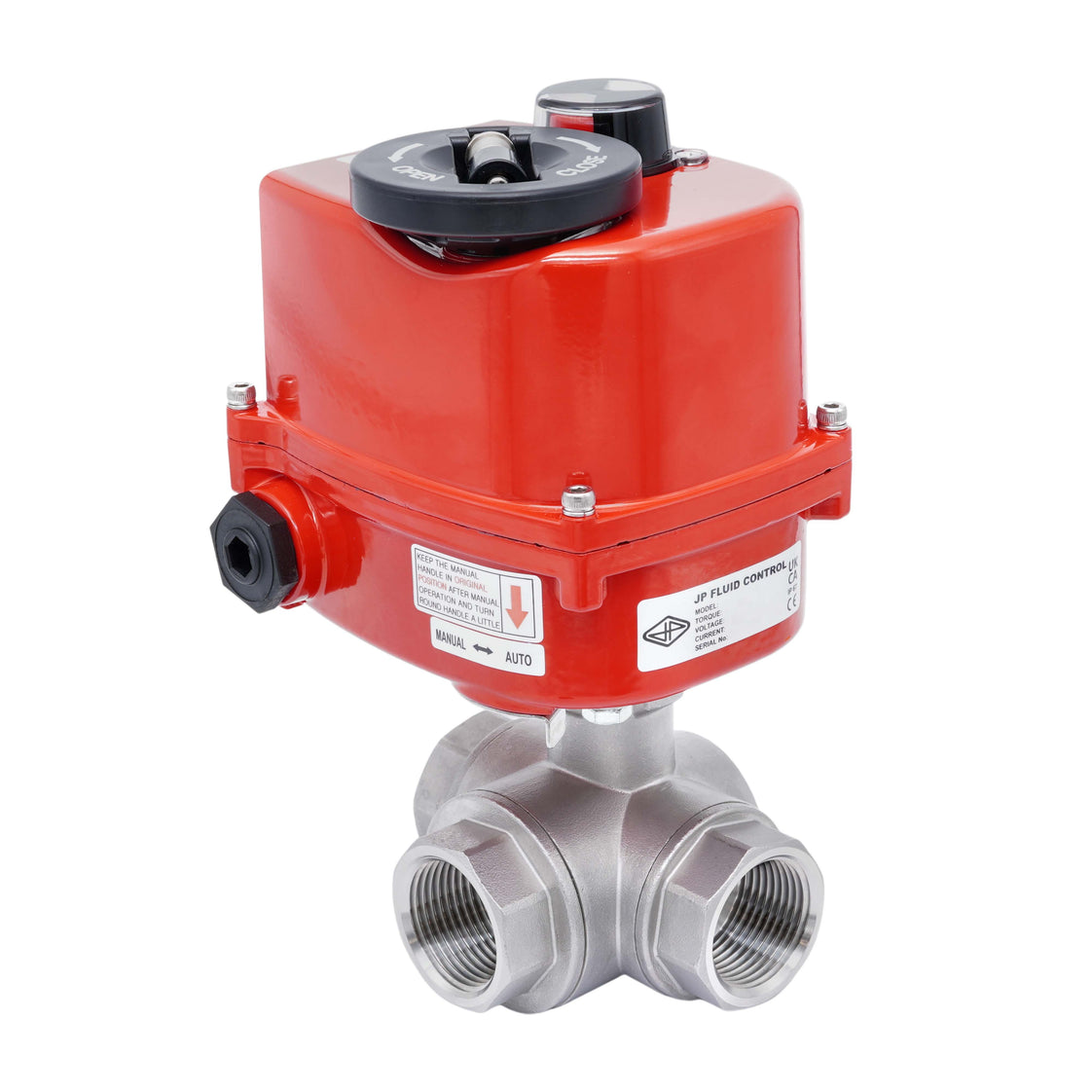 Válvula de Bola Eléctrica de Acero Inoxidable 3 Vías L-Port Rp 1-1/2'' 24 V AC/DC