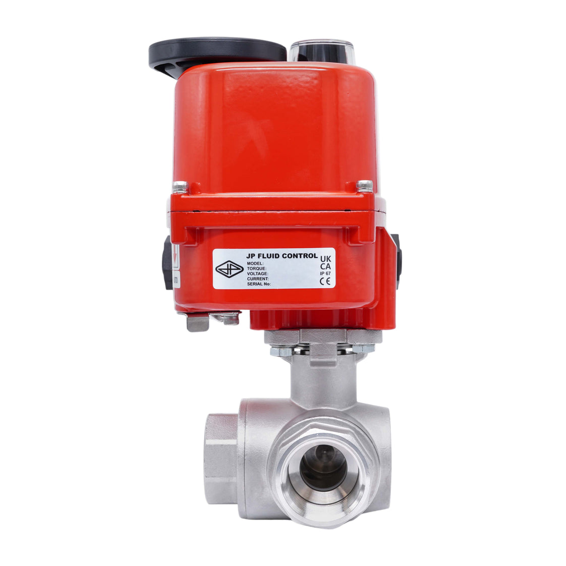 Válvula de Bola Eléctrica de Acero Inoxidable 3 Vías L-Port Rp 1-1/2'' 24 V AC/DC
