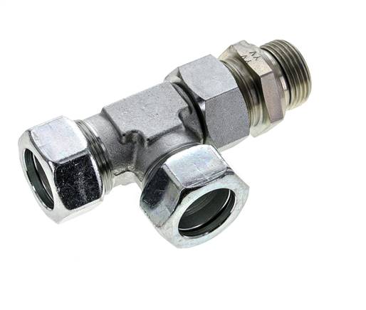 Accesorio de corte en T en ángulo recto de acero galvanizado 28L y G1'' con rosca macho 160 bar ajustable ISO 8434-1