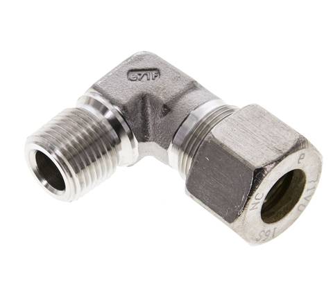 1/2'' NPT Macho x 16S Codo de compresión de 90 grados de acero inoxidable 400 Bar DIN 2353