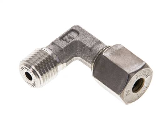 1/4'' NPT Macho x 6S Racor de compresión de 90 grados de acero inoxidable 630 Bar DIN 2353