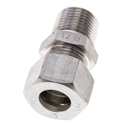 1/2'' NPT Macho x 15L Racor de compresión recto de acero inoxidable 315 Bar DIN 2353