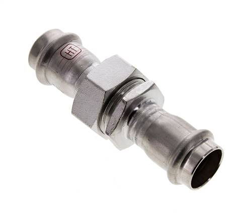 Racor de unión a presión - 22 mm hembra - Acero inoxidable con junta plana