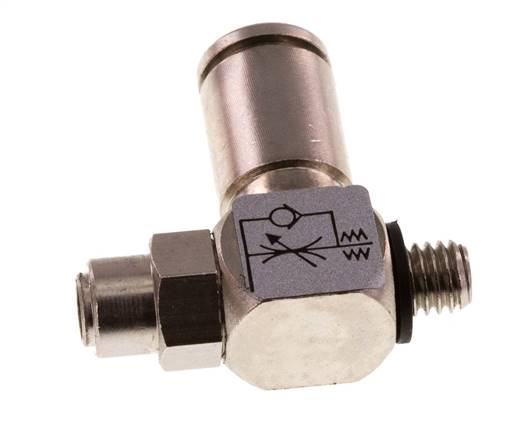Válvula de control de flujo Codo Meter-In 4 mm - M5 Latón Tornillo Ranurado Banjo