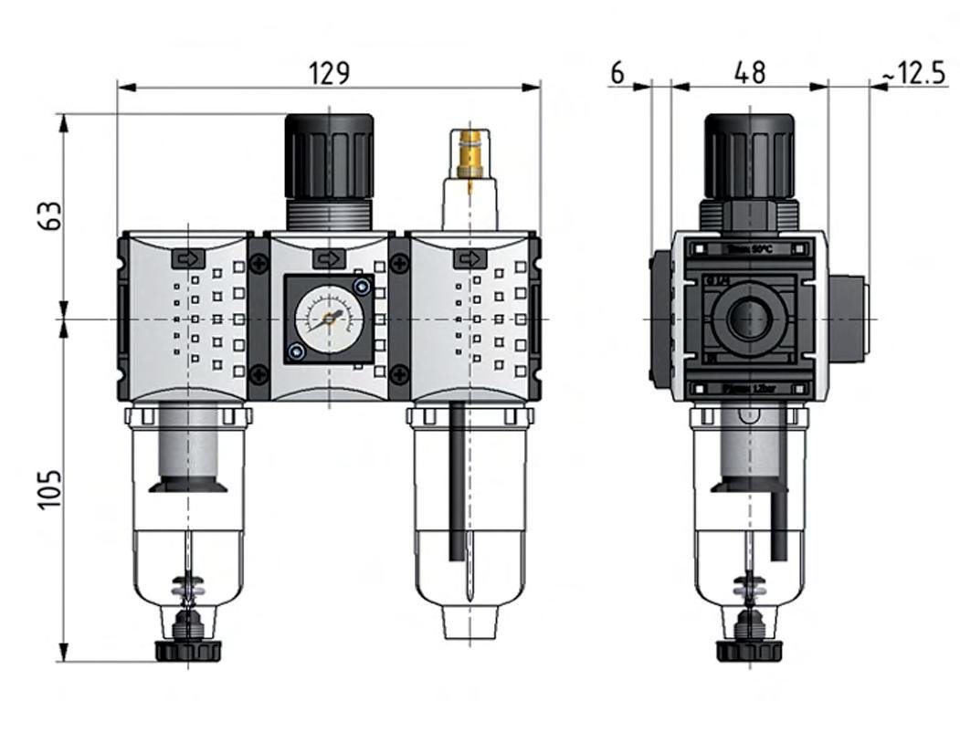 FRL 3 Partes G1/4'' 800l/min 0.2-4.0bar/3-58psi Auto (Cerrado Sin Presión) Policarbonato Futura 0