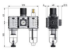 FRL 3 Partes G1/4'' 800l/min 0.2-4.0bar/3-58psi Auto (Cerrado Sin Presión) Policarbonato Futura 0