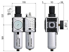 FRL 2 Partes G3/4'' 12000l/min 0.1-2.0bar/1-29psi Semi-Auto Metal Futura 4