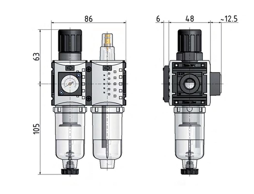 FRL G1/4'' 800l/min 0,5-10,0bar/7-145psi Futura 0
