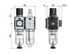 FRL G1/4'' 800l/min 0,5-10,0bar/7-145psi Futura 0