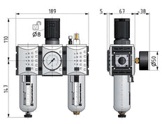 FRL 3 Partes G1/2'' 3500l/min 0.1-1.0bar/1-14psi Semi-Auto Metal Futura 2