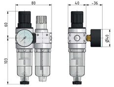 FRL 2 Partes G1/8'' 700l/min 0.2-6.0bar/3-87psi Semi-Auto 40 mm Manómetro Policarbonato Multifix 0