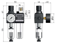 FRL 2 Partes G3/8'' 1200l/min 0.1-3.0bar/1-44psi Auto Policarbonato Multifix 1