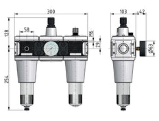 FRL 3 Partes G3/4'' 13500l/min 0.1-3.0bar/1-44psi Semi-Auto Metal Multifix 5