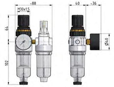 FRL 2 Partes G1/4'' 350l/min 0.5-10.0bar/7-145psi Auto Policarbonato Estándar 0