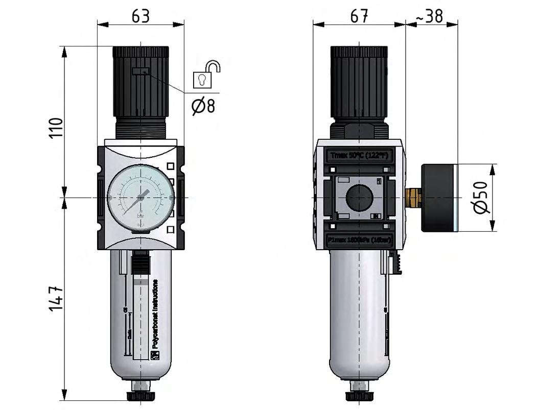 Filtro regulador G3/8'' 4500l/min 0,1-1,0bar/1-14psi Futura 2