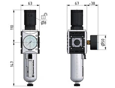 Filtro regulador G3/8'' 4500l/min 0,1-1,0bar/1-14psi Futura 2
