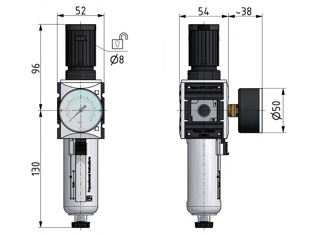 Filtro regulador G3/8'' 2500l/min 0,5-8,0bar/7-116psi Seguridad Futura 1
