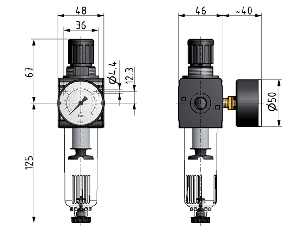 Filtro-regulador G3/8'' 1600l/min 0.2-6.0bar/3-87psi Auto Policarbonato Multifix 1