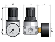 Regulador de presión G1/4'' 700l/min 0,1-3,0bar/1-44psi Manómetro de 40 mm Bloqueo de cilindro Multifix 0