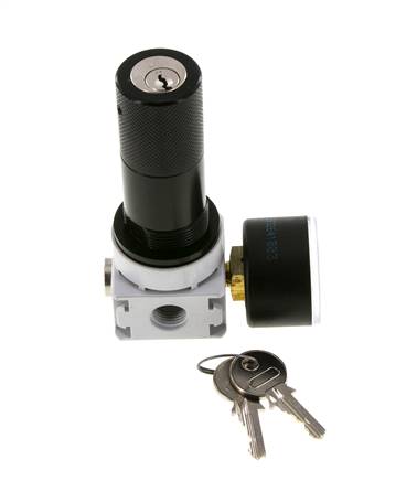 Regulador de presión G1/4'' 700l/min 0,1-3,0bar/1-44psi Manómetro de 40 mm Bloqueo de cilindro Multifix 0