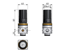 Regulador de presión G1/4'' 1450l/min 0.2-6.0bar/3-87psi Perilla de fundición de zinc con manómetro Multifix 0
