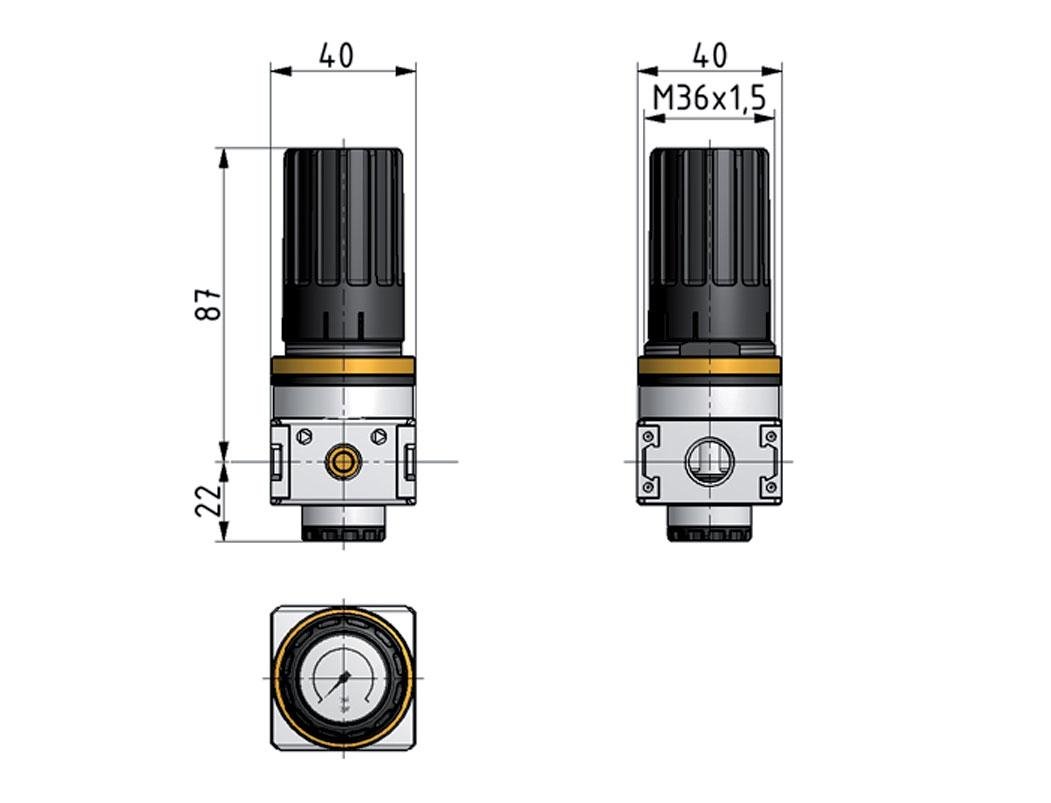 Regulador de presión G1/4'' 1450l/min 0.5-10.0bar/7-145psi Perilla de fundición de zinc con manómetro Multifix 0