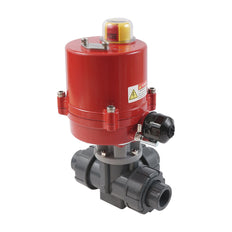 Válvula de bola eléctrica PVC 3 vías manguito para cementar 40mm taladro en T 24 V CA/CC PTFE/EPDM