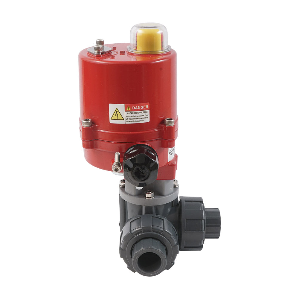 G1/2'' válvula de bola PVC eléctrica de 3 vías taladro en L 12 V CA/CC PTFE/EPDM
