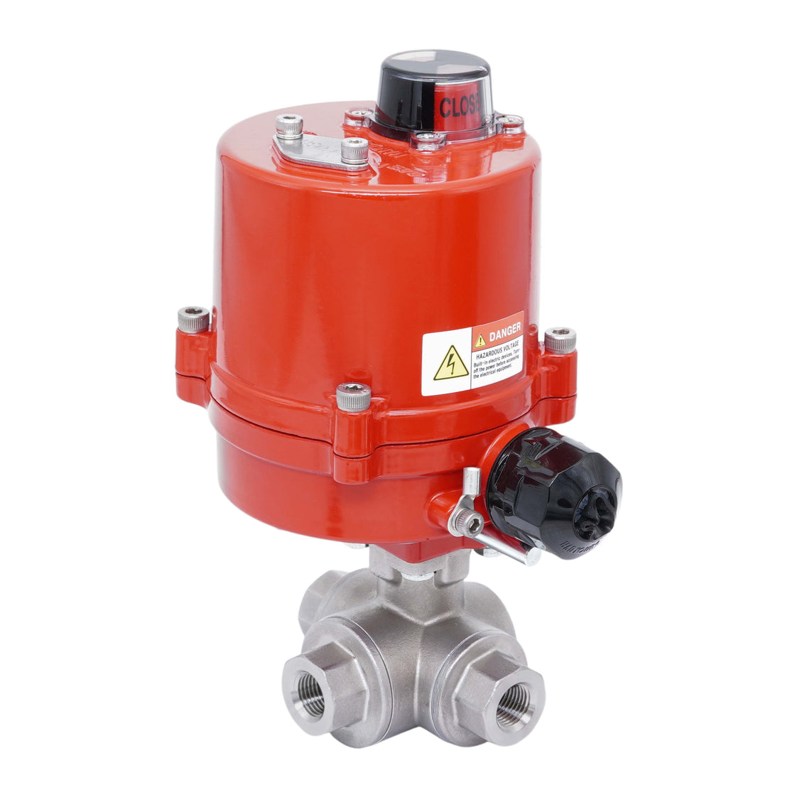 Válvula de Bola Eléctrica de Acero Inoxidable 3 Vías L-Port Rp 1/2'' 12 V AC/DC