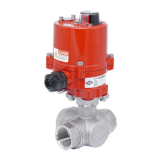 Válvula de Bola Eléctrica de Acero Inoxidable 3 Vías L-Port Rp 3/4'' 12 V AC/DC