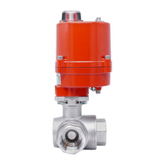 Válvula de Bola Eléctrica de Acero Inoxidable 3 Vías L-Port Rp 1'' 24 V AC/DC