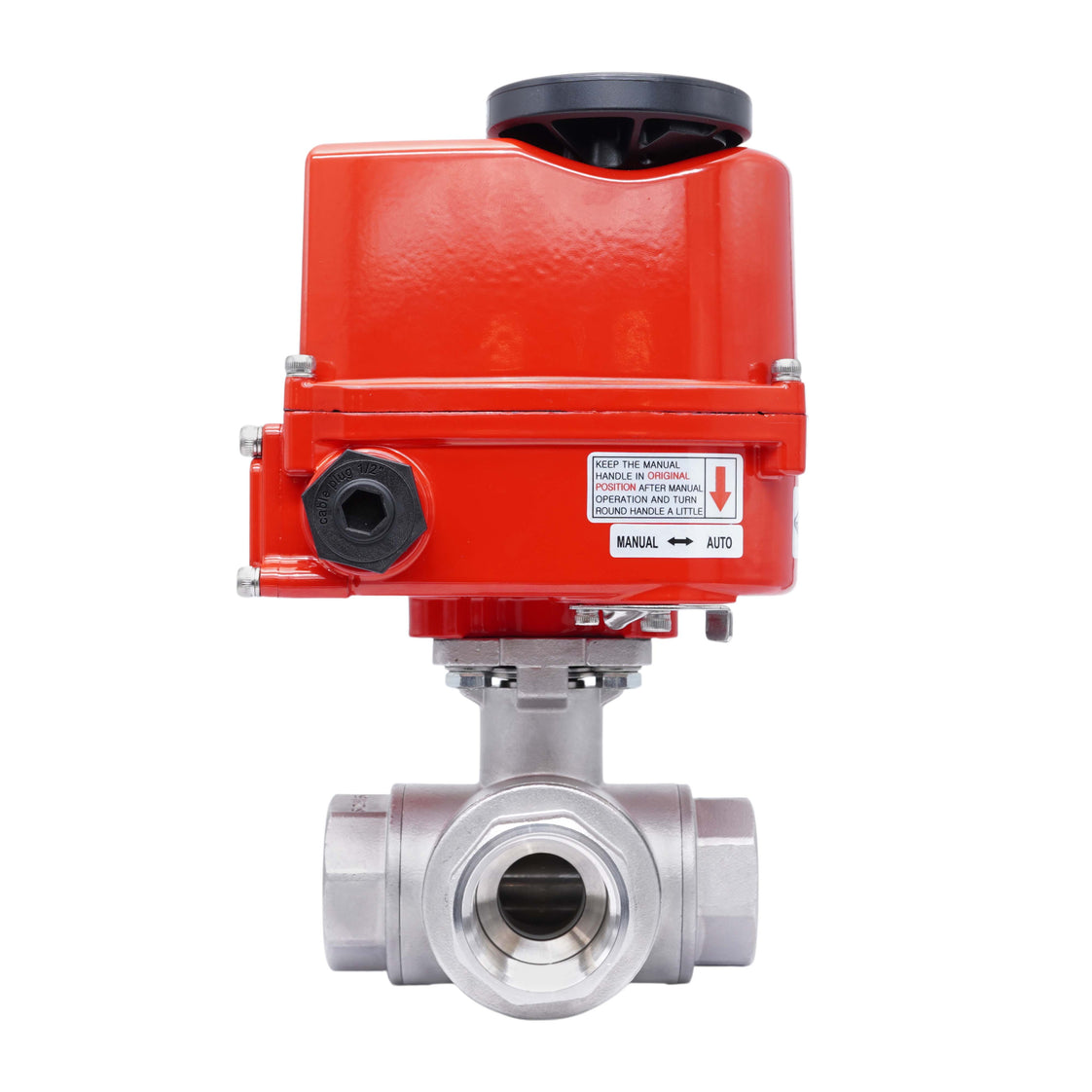 Válvula de Bola Eléctrica de Acero Inoxidable 3 Vías L-Port Rp 1 1/4'' 24 V AC/DC