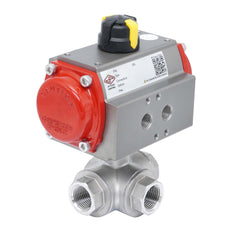 Válvula De Bola Neumática De 3 Vías G1/4'' Taladro En L Acero Inoxidable Cierre Por Resorte