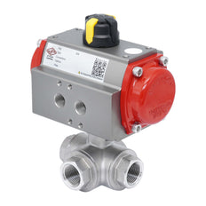 Válvula De Bola Neumática De 3 Vías G1/4'' Taladro En L Acero Inoxidable Cierre Por Resorte