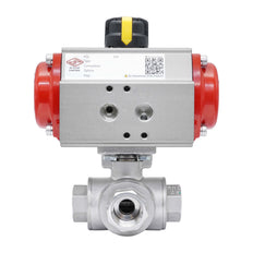 Válvula De Bola Neumática De 3 Vías G1/4'' Taladro En L Acero Inoxidable Cierre Por Resorte