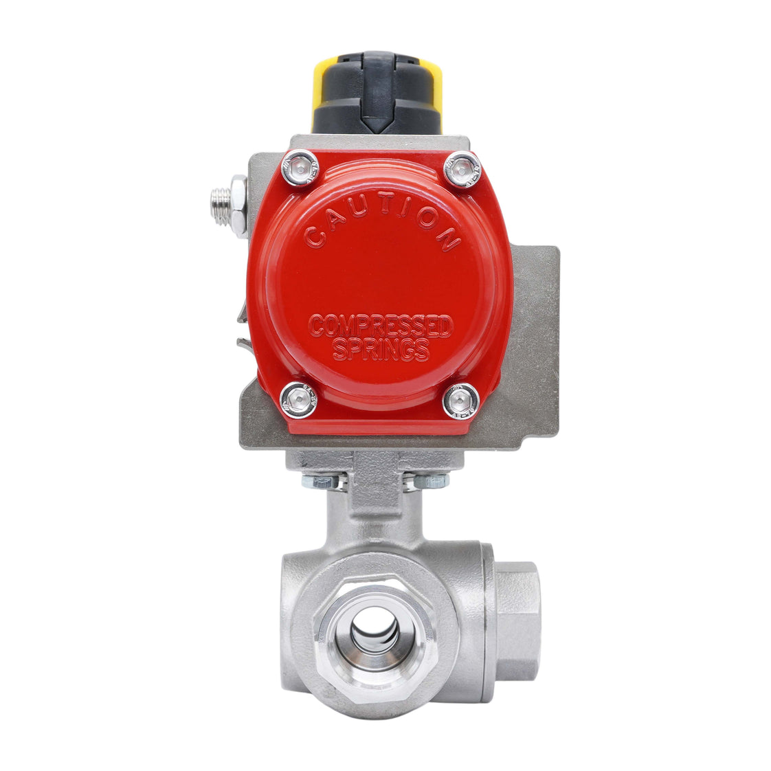 Válvula De Bola Neumática De 3 Vías G3/8'' Taladro En L Acero Inoxidable Apertura Por Resorte
