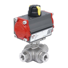 Válvula de Bola de Acero Inoxidable Neumática 3 Vías L-Port Rp 3/8'' Apertura por Resorte