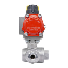 Válvula de Bola de Acero Inoxidable Neumática 3 Vías T-Port Rp 3/8'' Apertura por Resorte
